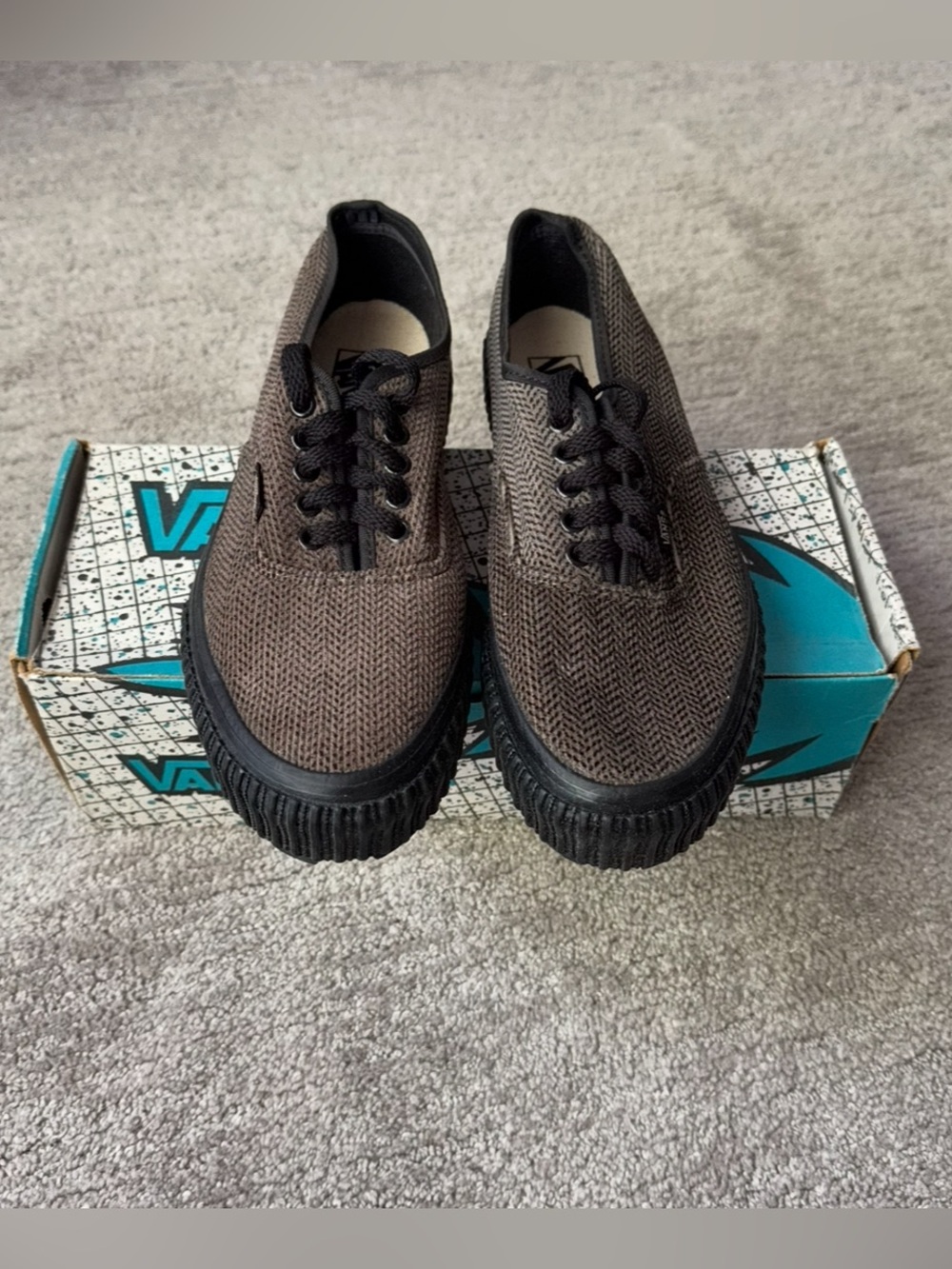 Vintage Vans Made In USA Authentic Herringbone Brown New W/ Box Deadstock - Picture 6 of 7